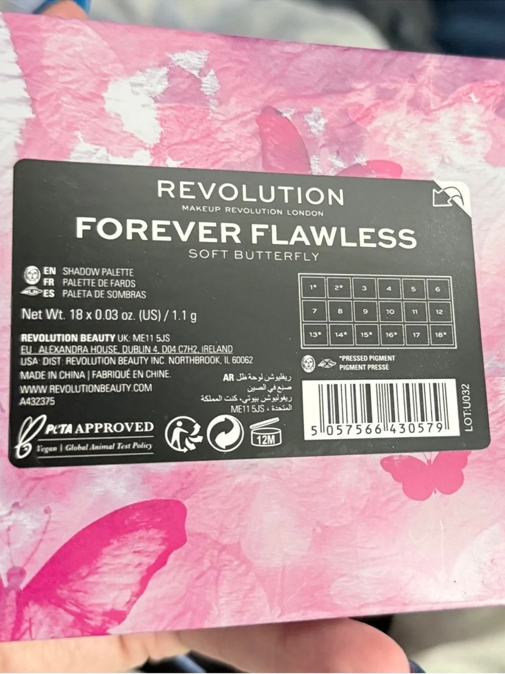 Revolution Eyeshadow Palette — Pink, Purple, Blue, Green, Peach, Silver